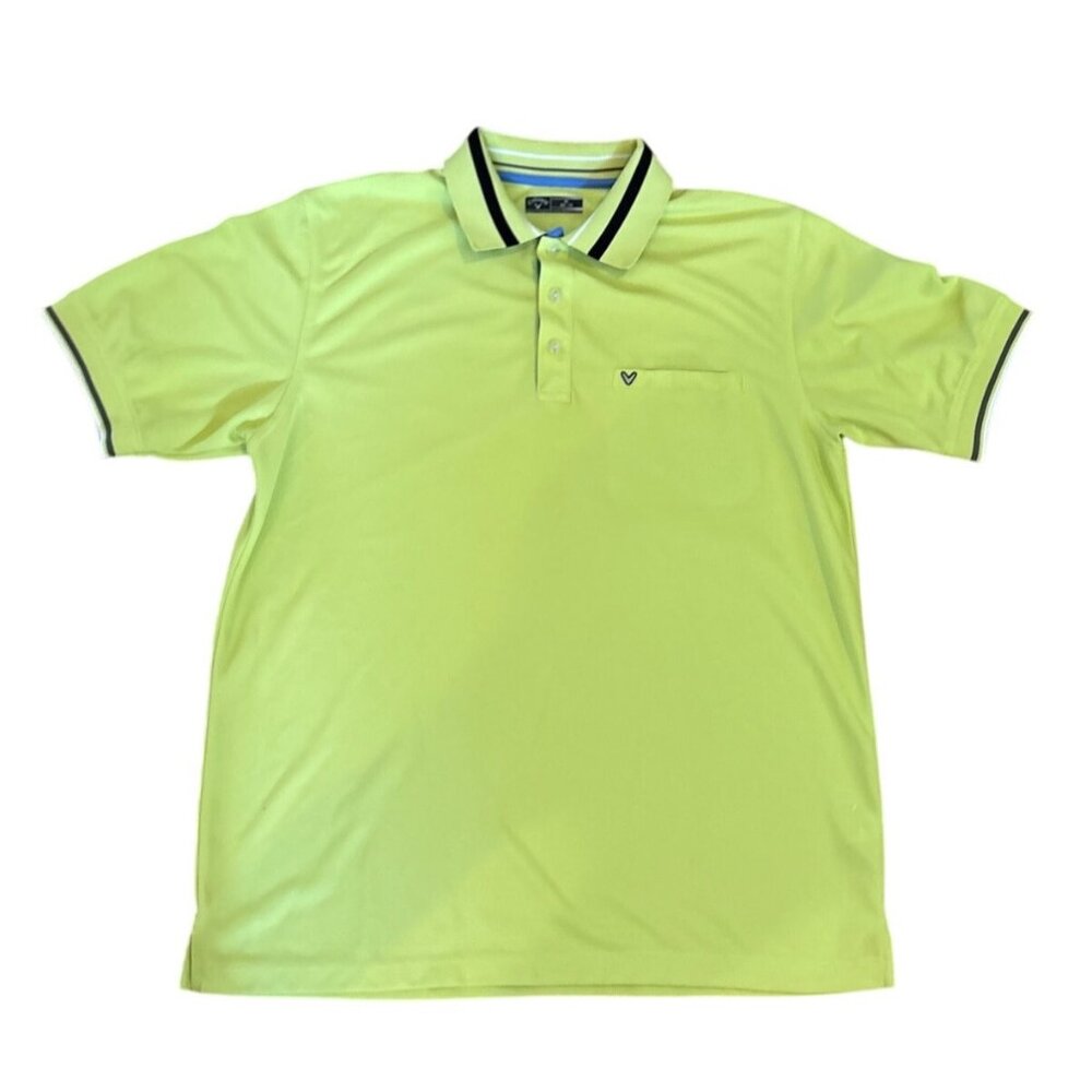 Callaway Golf Polo Mens XL Lime Yellow Green Shirt Short Sleeve Black Trim
